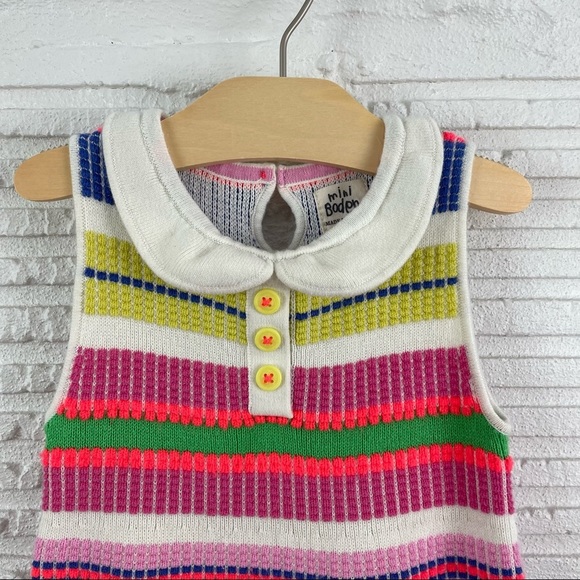 Mini Boden Multi Color Stripe Knit Sweater Dress Peter Pan Collar Size 2-3Y - Picture 4 of 11